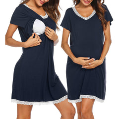 Lace-Trim Maternity & Nursing Dress