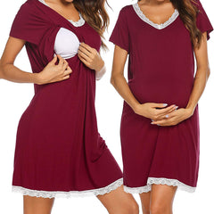 Lace-Trim Maternity & Nursing Dress