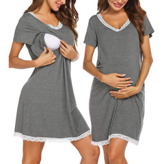 Lace-Trim Maternity & Nursing Dress