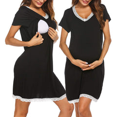 Lace-Trim Maternity & Nursing Dress
