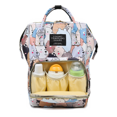 Printed Diaper Bag Backpack with Bottle Pockets